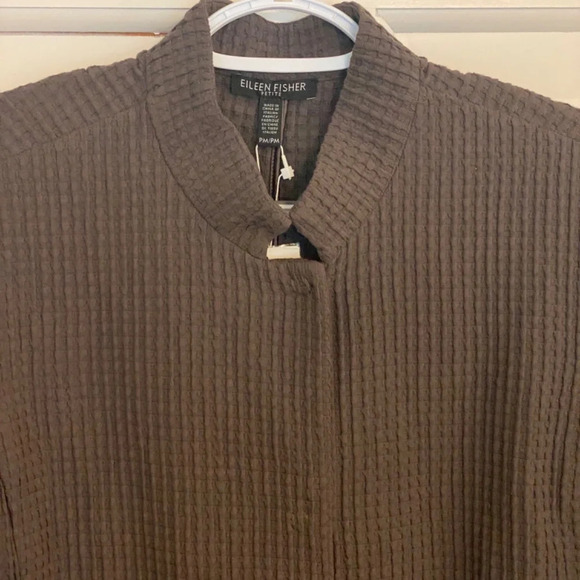 New! Eileen Fisher stand collar textured long  Jacket dye Brown nwt 33713 - Picture 3 of 10